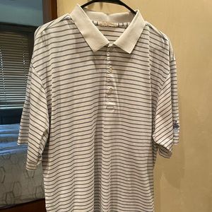 Peter Millar White and Blue Striped Polo Shirt